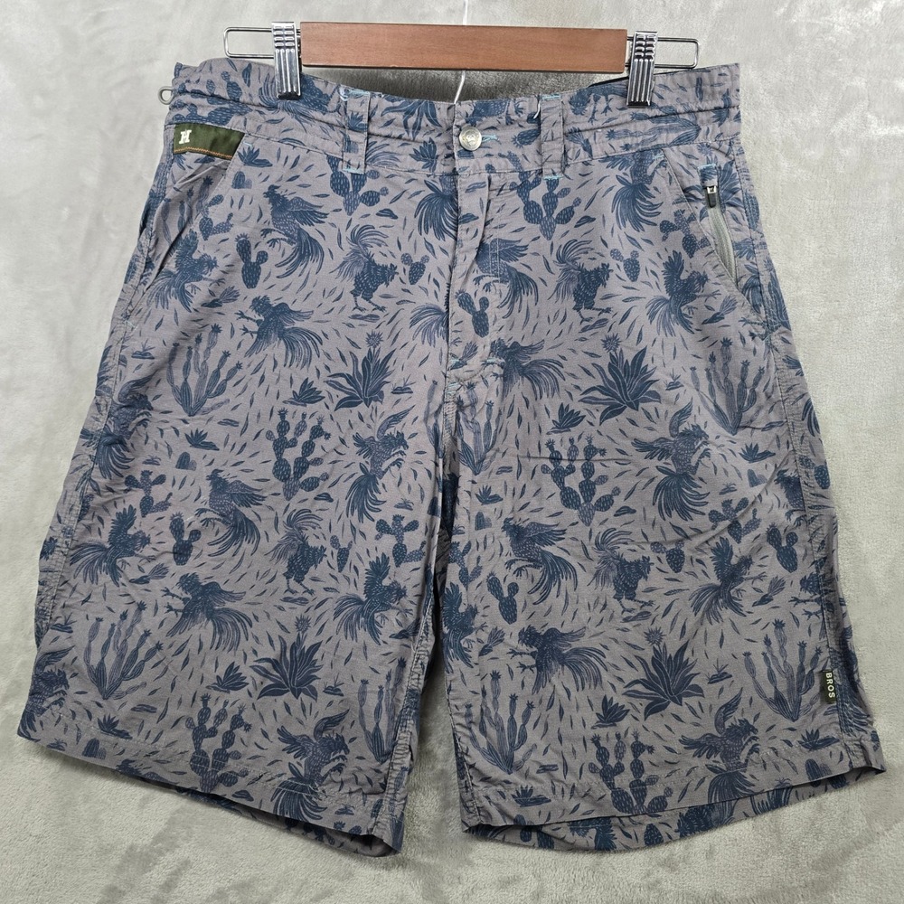 Howler Bros Size 32‎ Shorts Grey Blue Cactus Rooster Print Ripstop Nylon